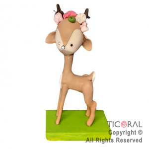 ADORNO ANIMALITO DEL BOSQUE BAMBI PARADO CON FLORES PORCELANA FRIA x 1